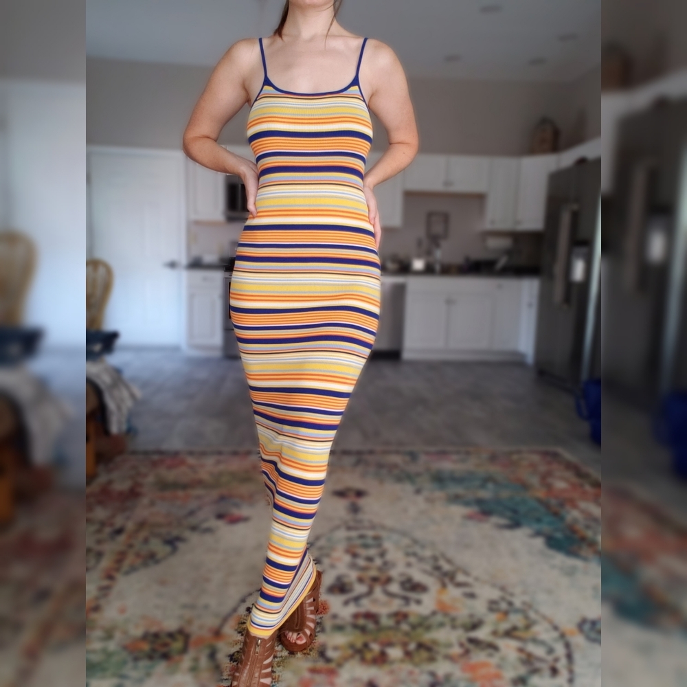 Fashion Nova Colorful Striped Bodycon Maxi Dress